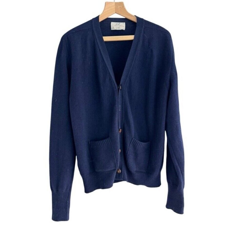 Vintage 60s Lord Jeff Men's Sz L Navy Blue Button Up Lambswool Cardigan Sweater